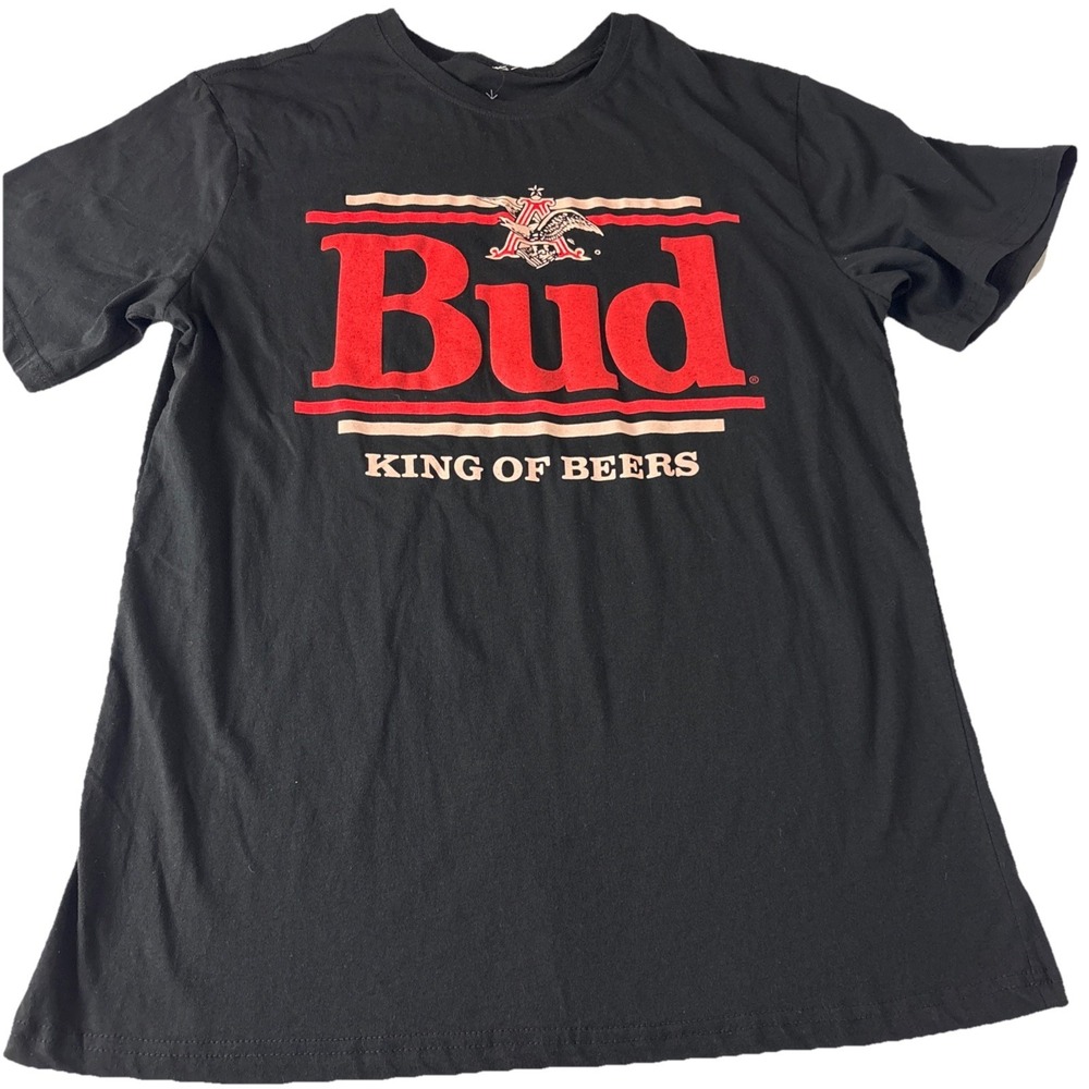New Budweiser King of Beers T Shirt Mens L Black Red Logo Graphic 100% Cotton